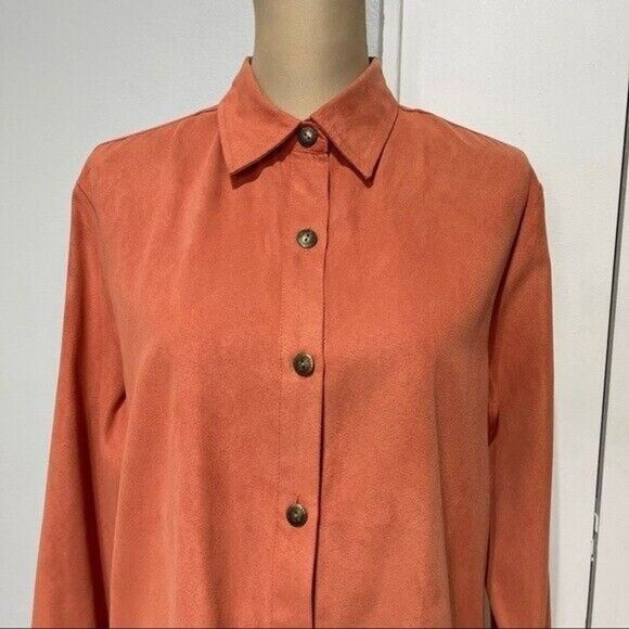 Women Faux Suede Shirt Size Medium Orange Button Up Dressbarn - Picture 12 of 12